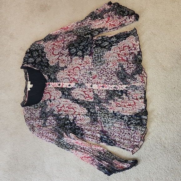 Coldwater Creek 2X (20W-22W) button front lace neckline lined long angled sleeve - Picture 2 of 9